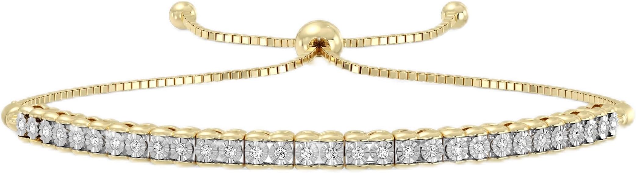 GILDED Diamond Bolo Bracelet 14 KT Gold Plated Sterling Silver 0.26 CTTW