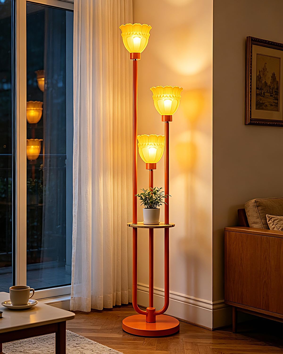 Floor Lamp with Shelf and Bulbs Included, Dimmable