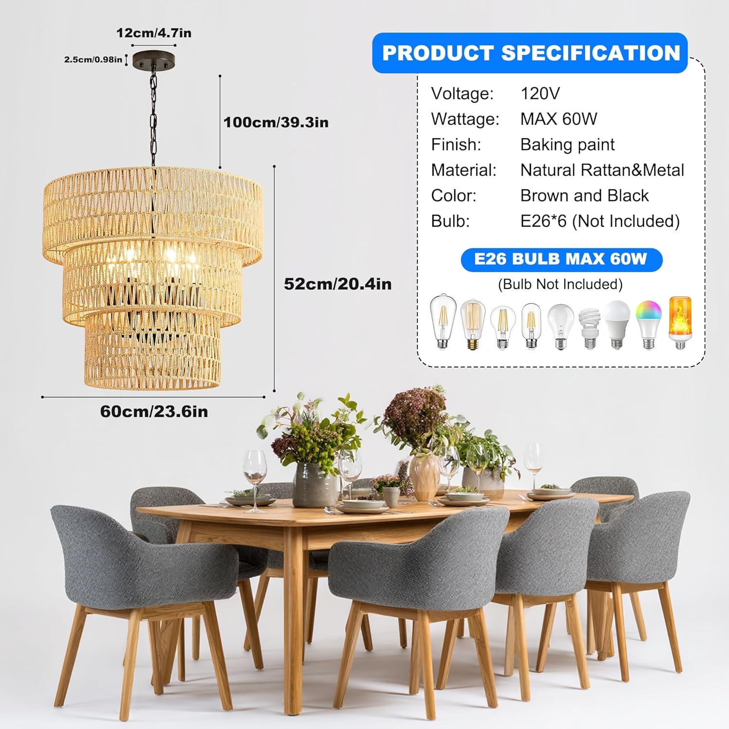 Rattan Chandelier, 3-Tier
