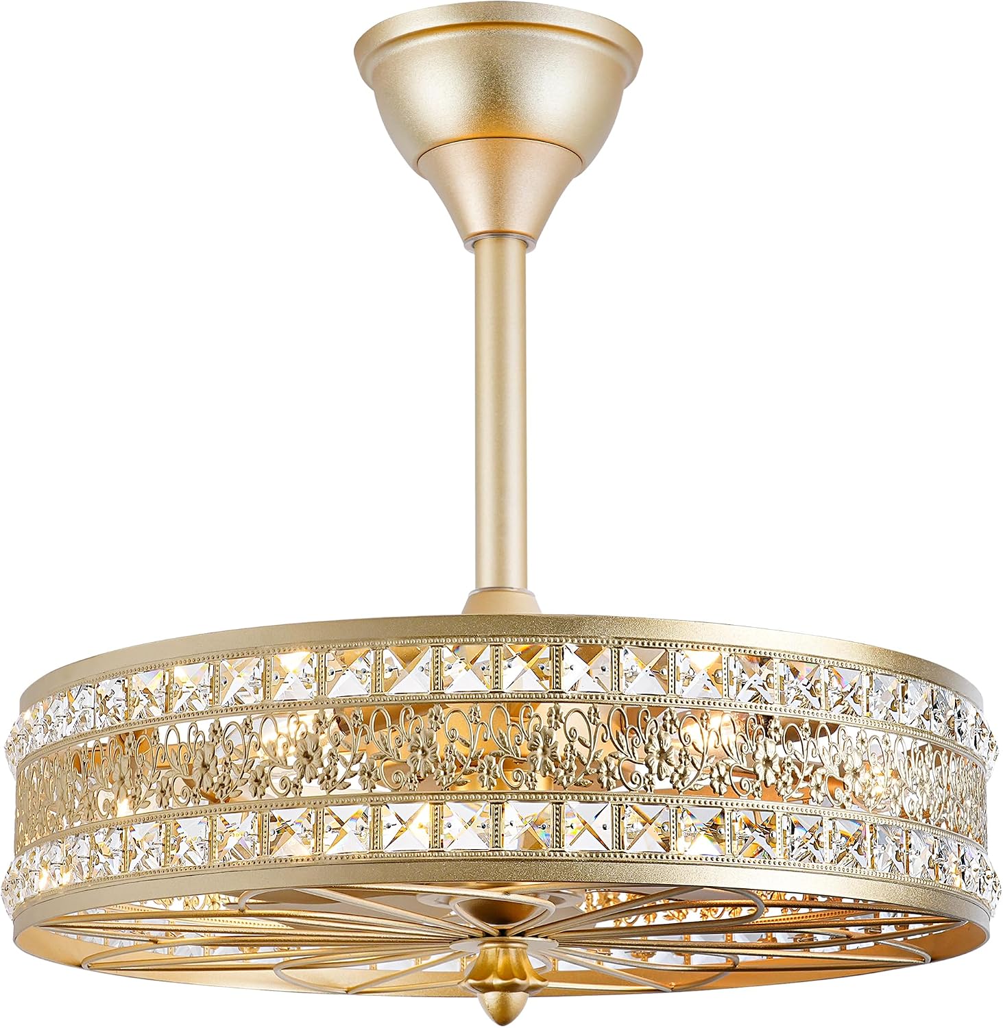Gold Chandelier Light Fixture and Fan with remote, 4-Light