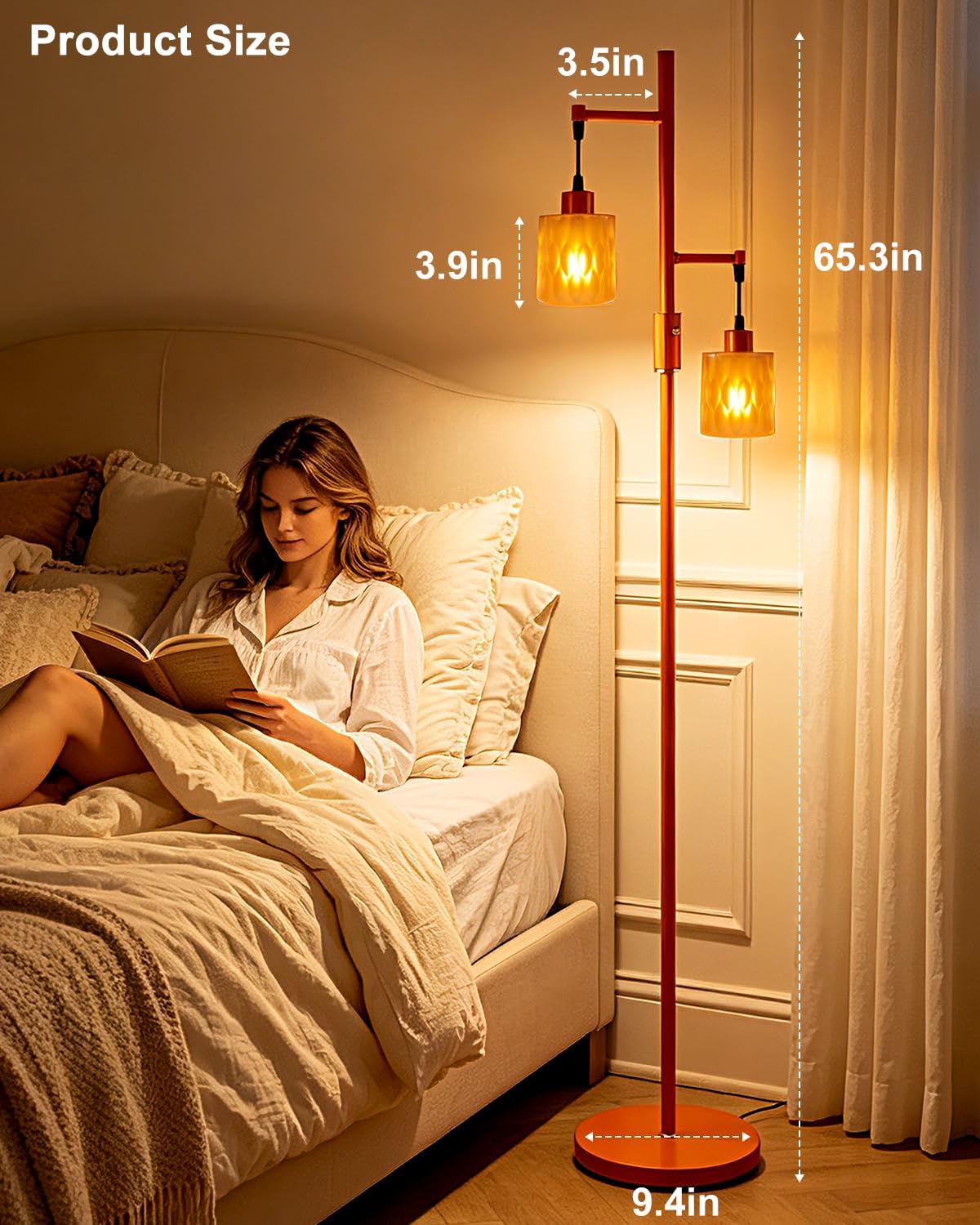 Glass Floor Lamp Dimmable 2-Light Farmhouse