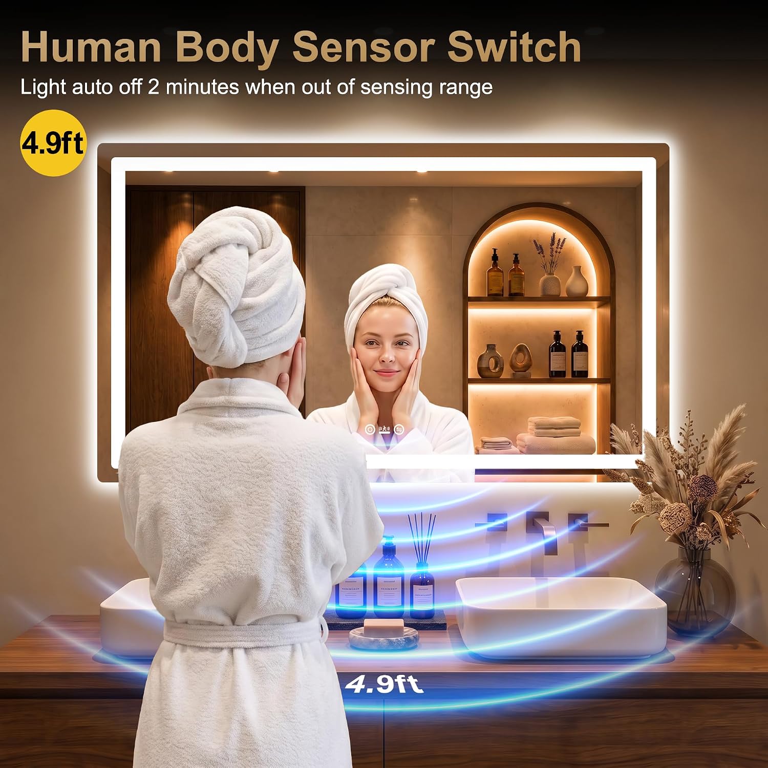 LED Bathroom Vanity Mirror with Lights, Motion Sensor