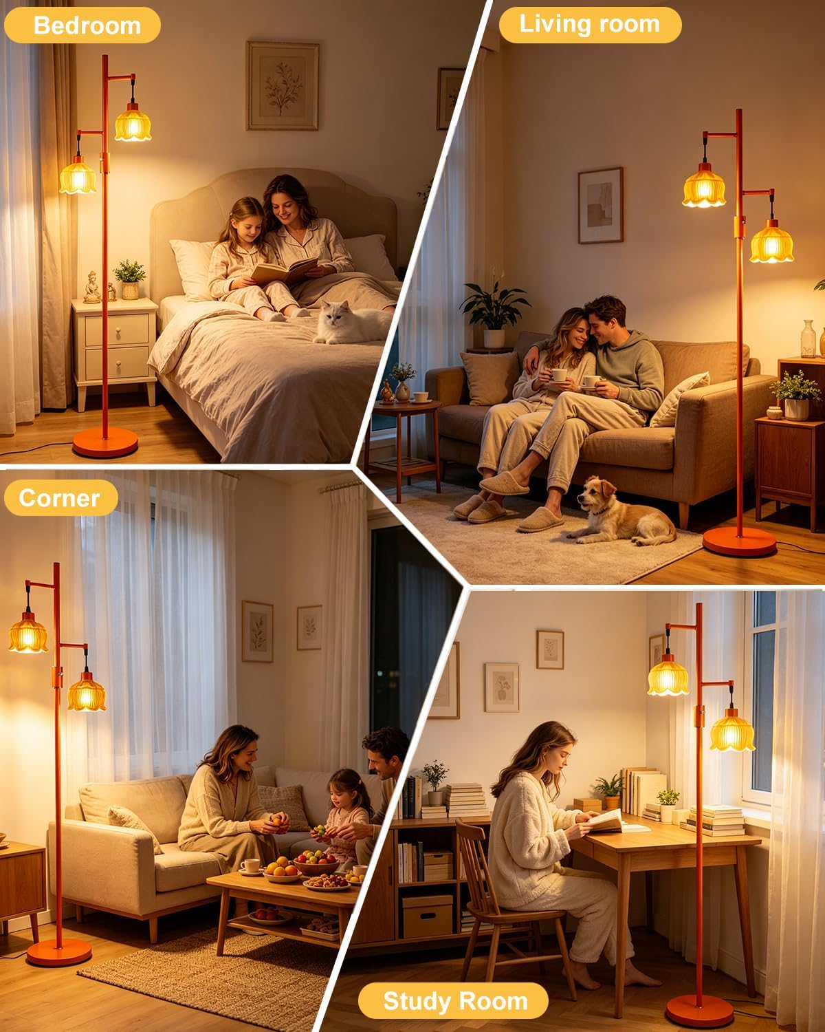 Floor Lamp with LED Bulbs Included, Dimmable