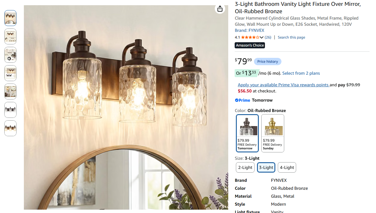 3-Light Light Fixture Bronze Oil Finish Hammered GLass