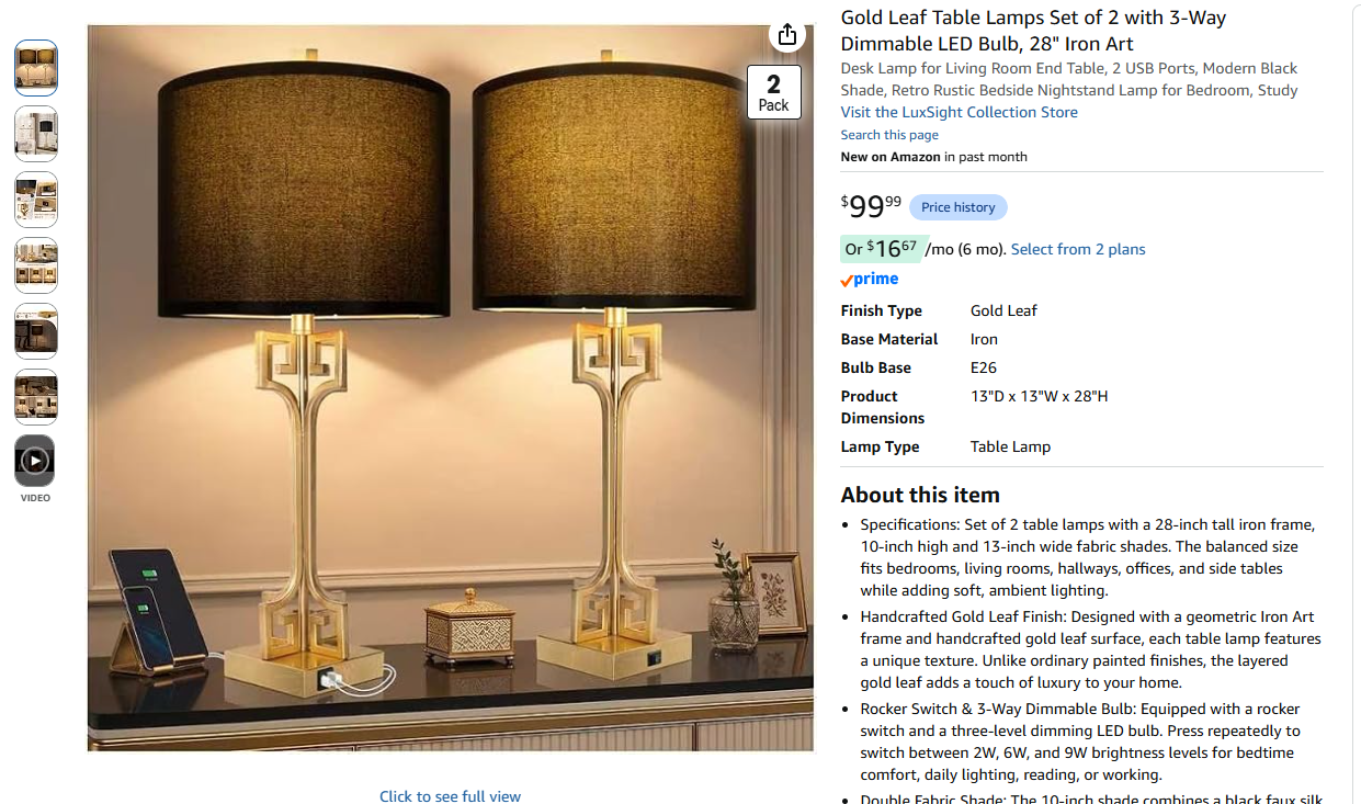 Gold Leaf Table Lamps Set of 2