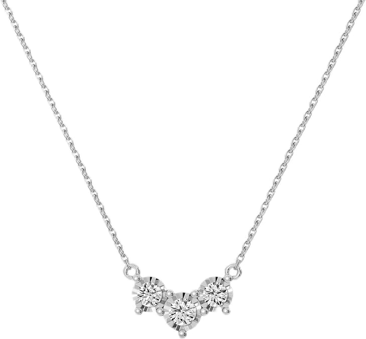 Diamond three stone necklace in sterling silver,