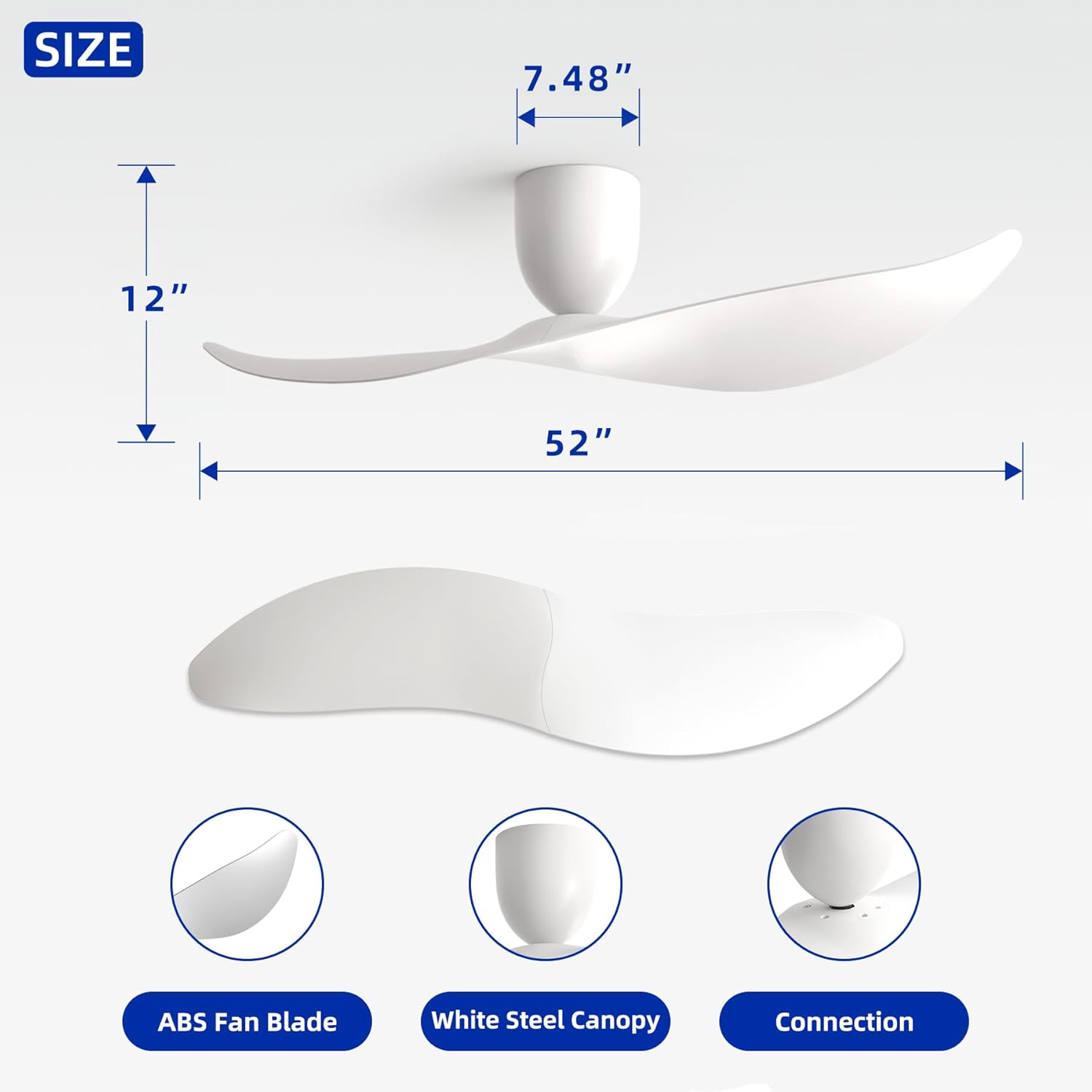 Powerful White Flush Mount Ceiling Fan with Remote