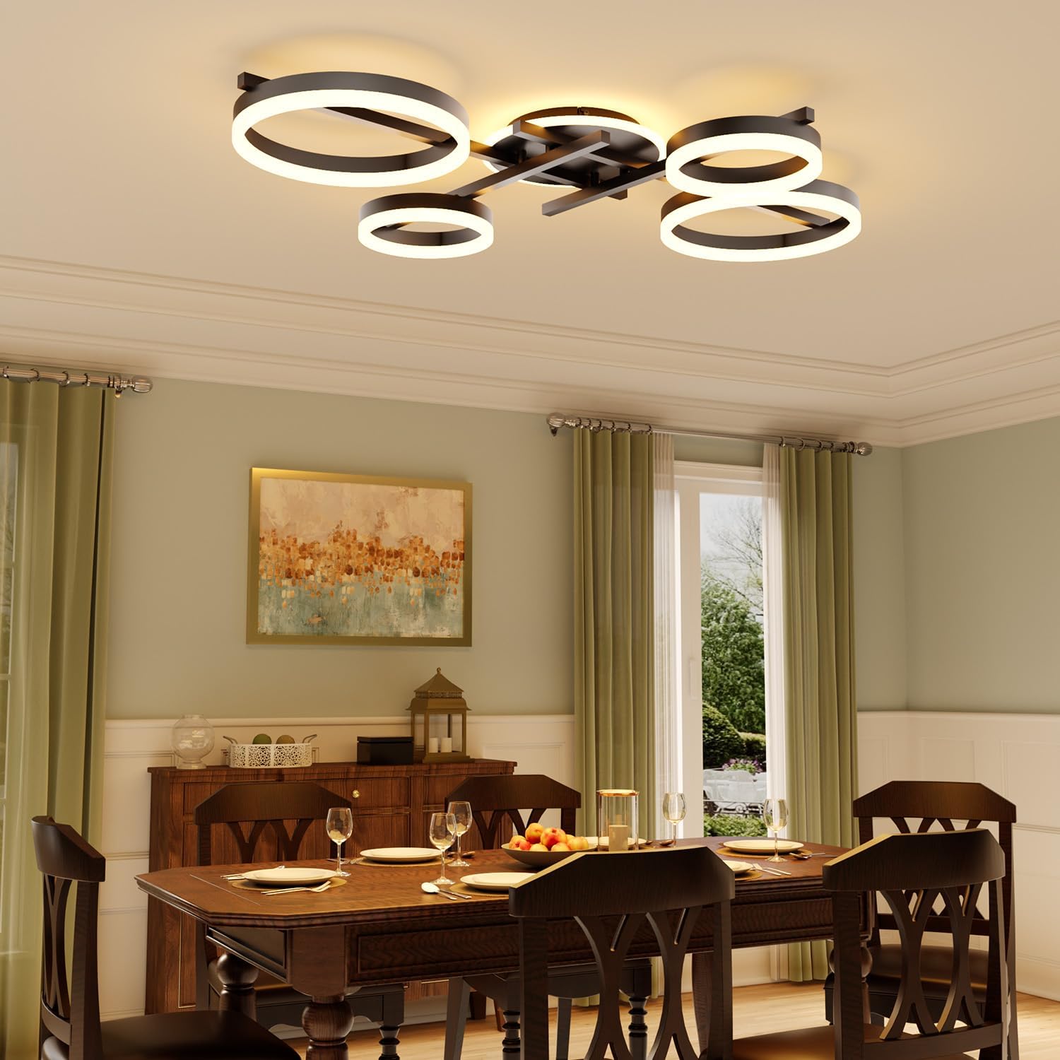 5-Ring LED Dimmable Modern Ceiling Light Fixture