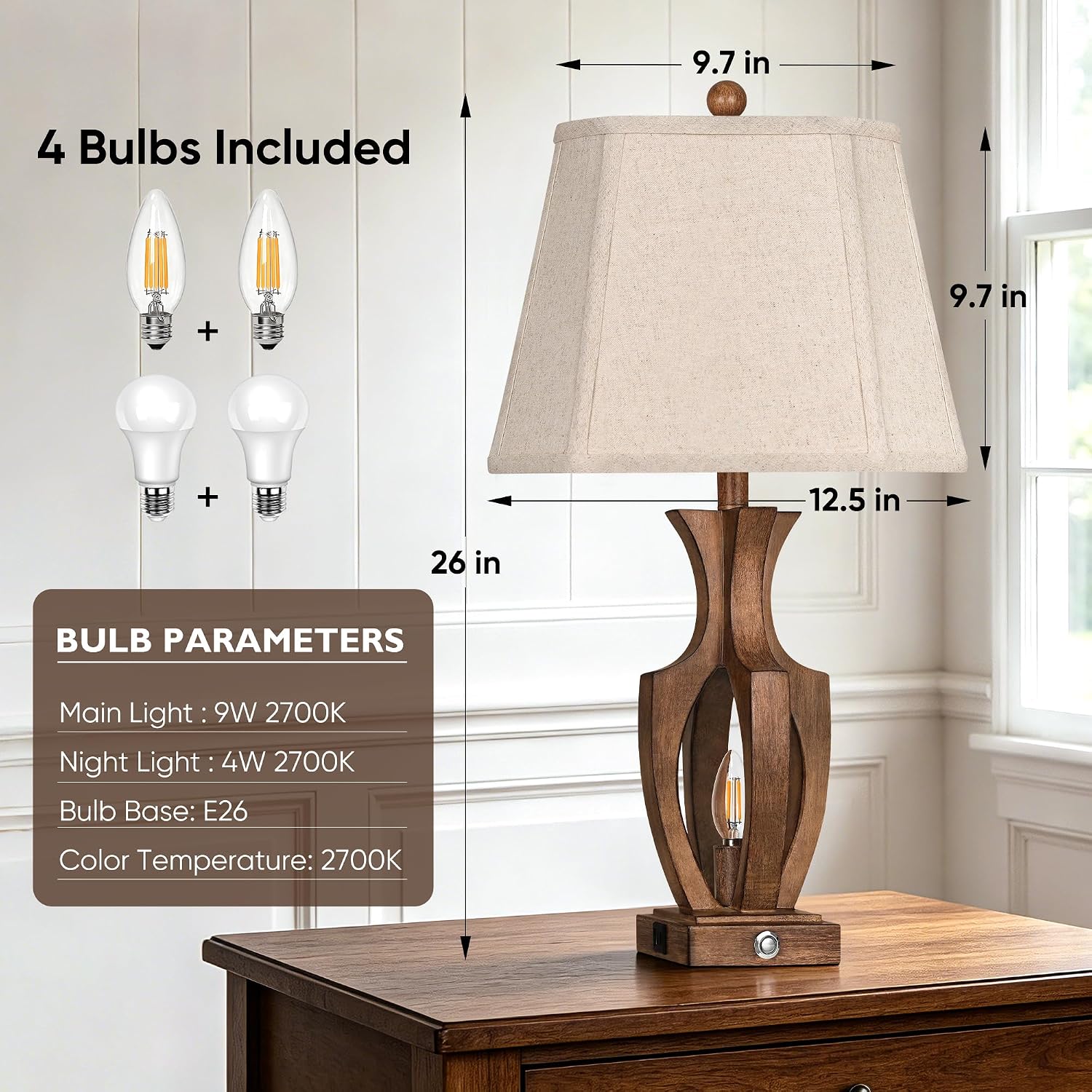 Table Lamps Set of 2, Wood
