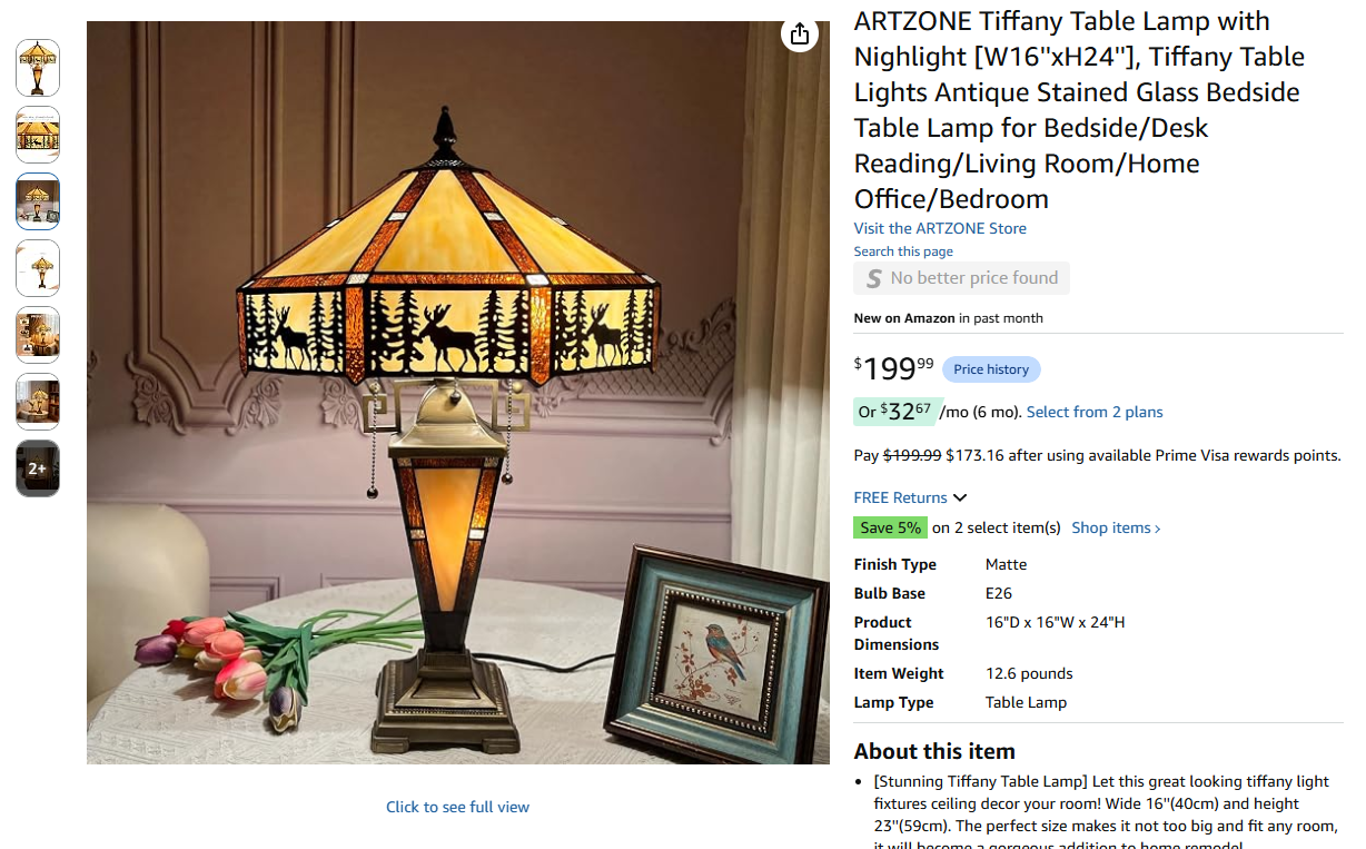 Tiffany Table Lamp unique crafted with nightlight