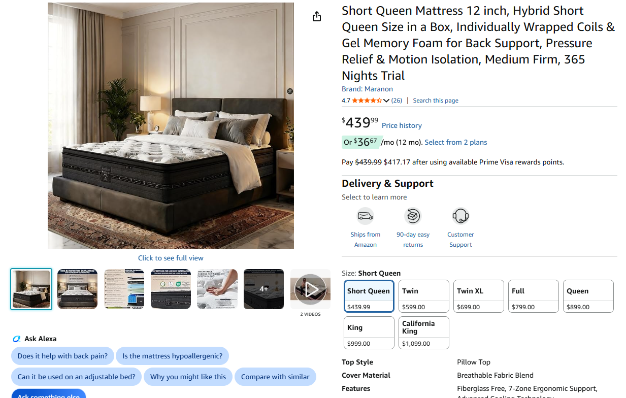 Queen Mattress 12 inch, Hybrid Memory foam