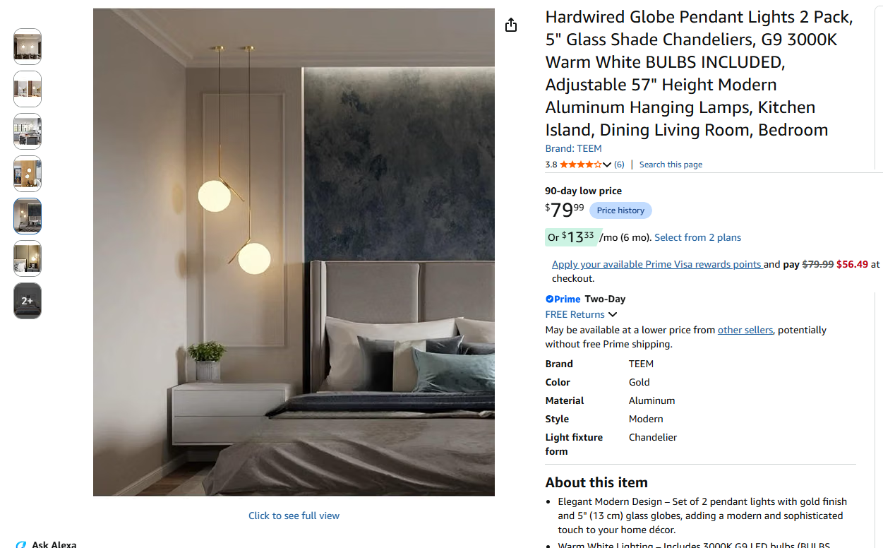 Globe Glass Pendant Lights 2 Pack,