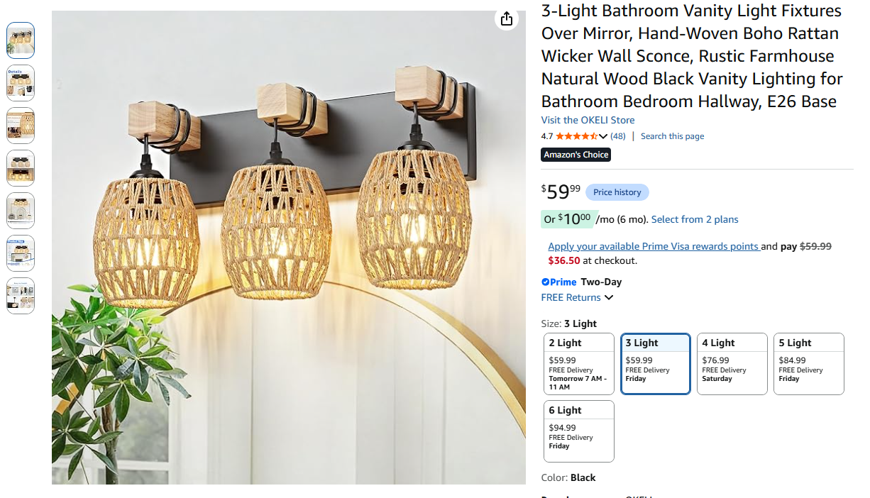 3-Light Bathroom Vanity Light Fixtures