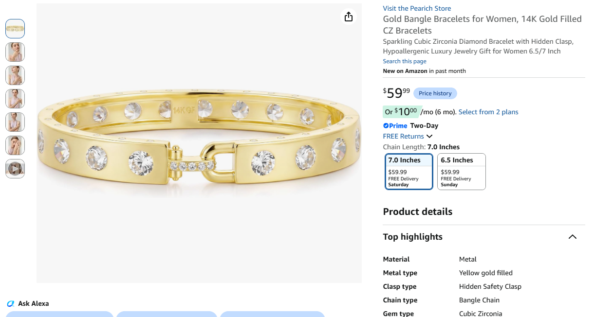 Gold Bangle Bracelets for Women, 14K Gold