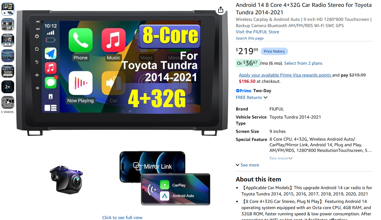Smart Car Radio Stereo for Toyota Tundra