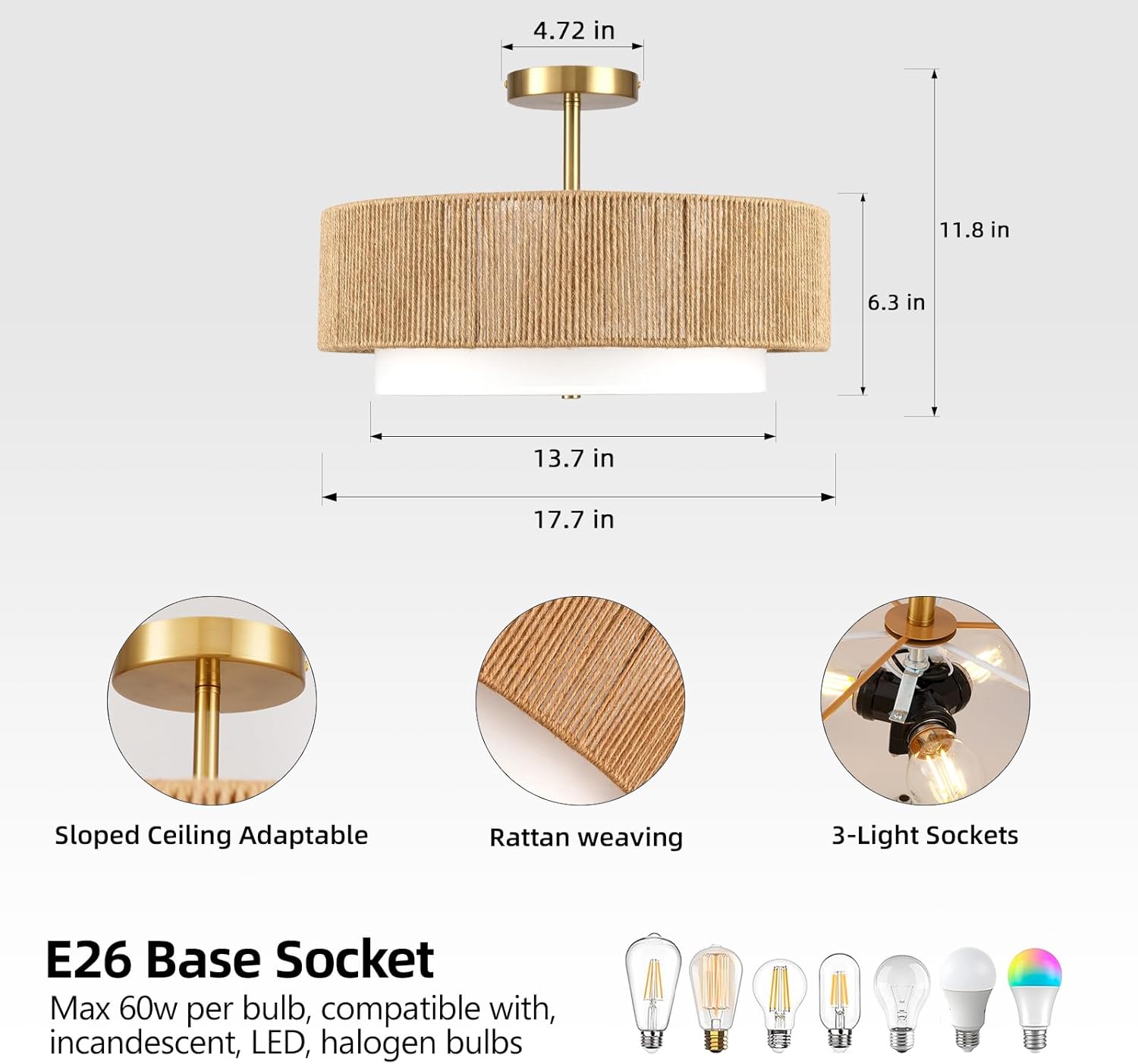 Boho semi-flush mount ceiling light two tier