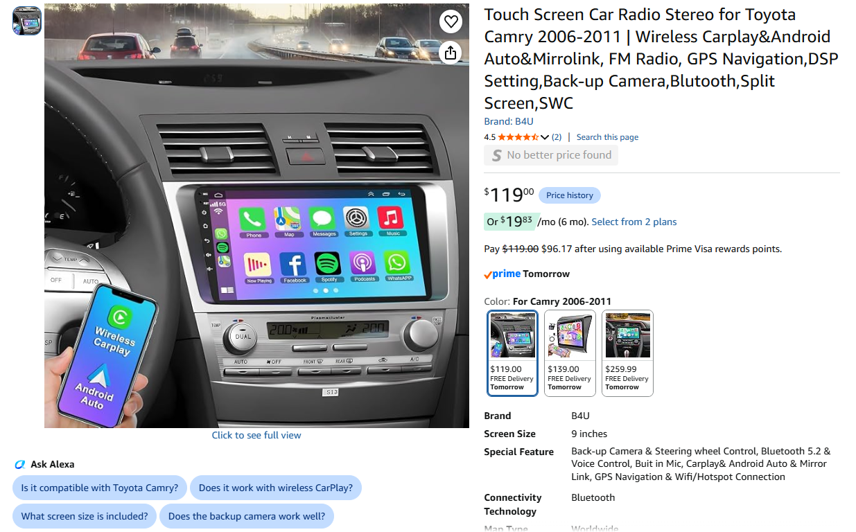 Smart Car Stereo Toyota Camry