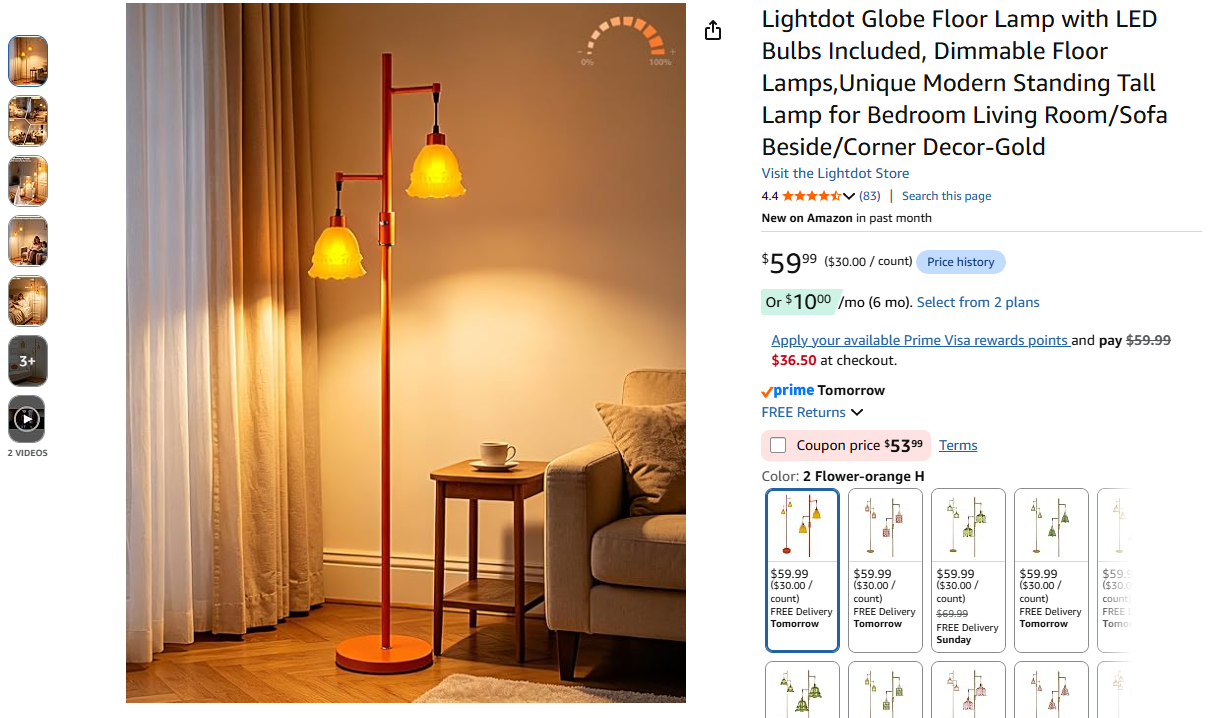 Glass Floor Lamp Dimmable 2-Light Farmhouse