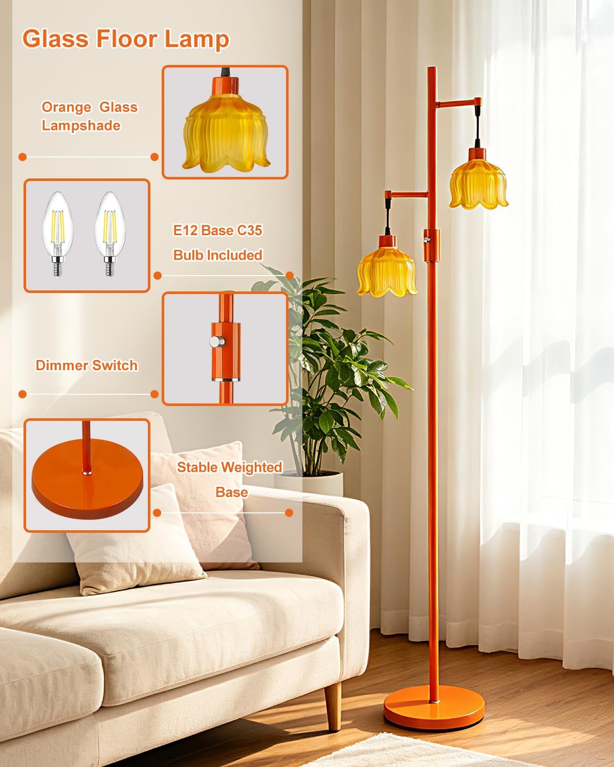Globe Floor Lamp with LED Bulbs Included,