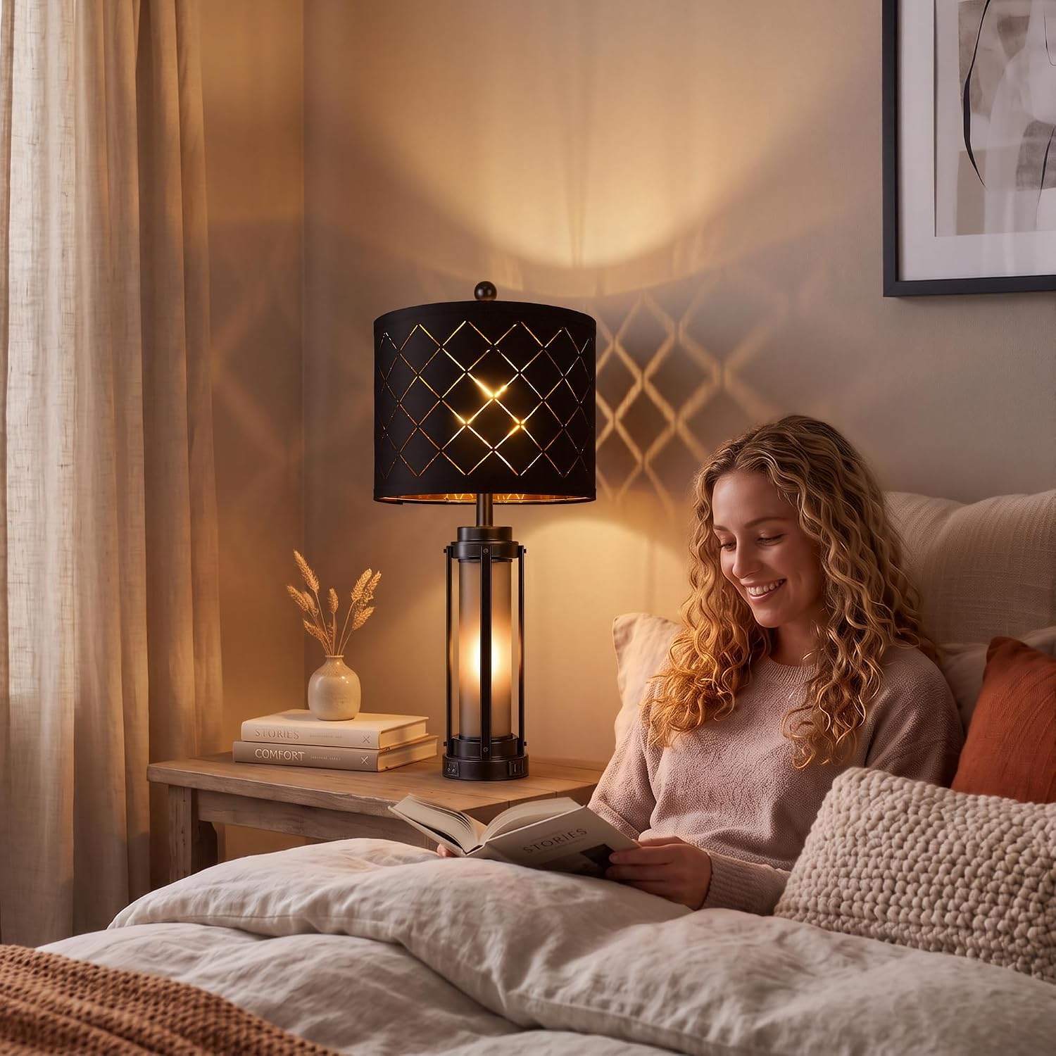 Modern Table Lamp Set of 2 with Nightlight,