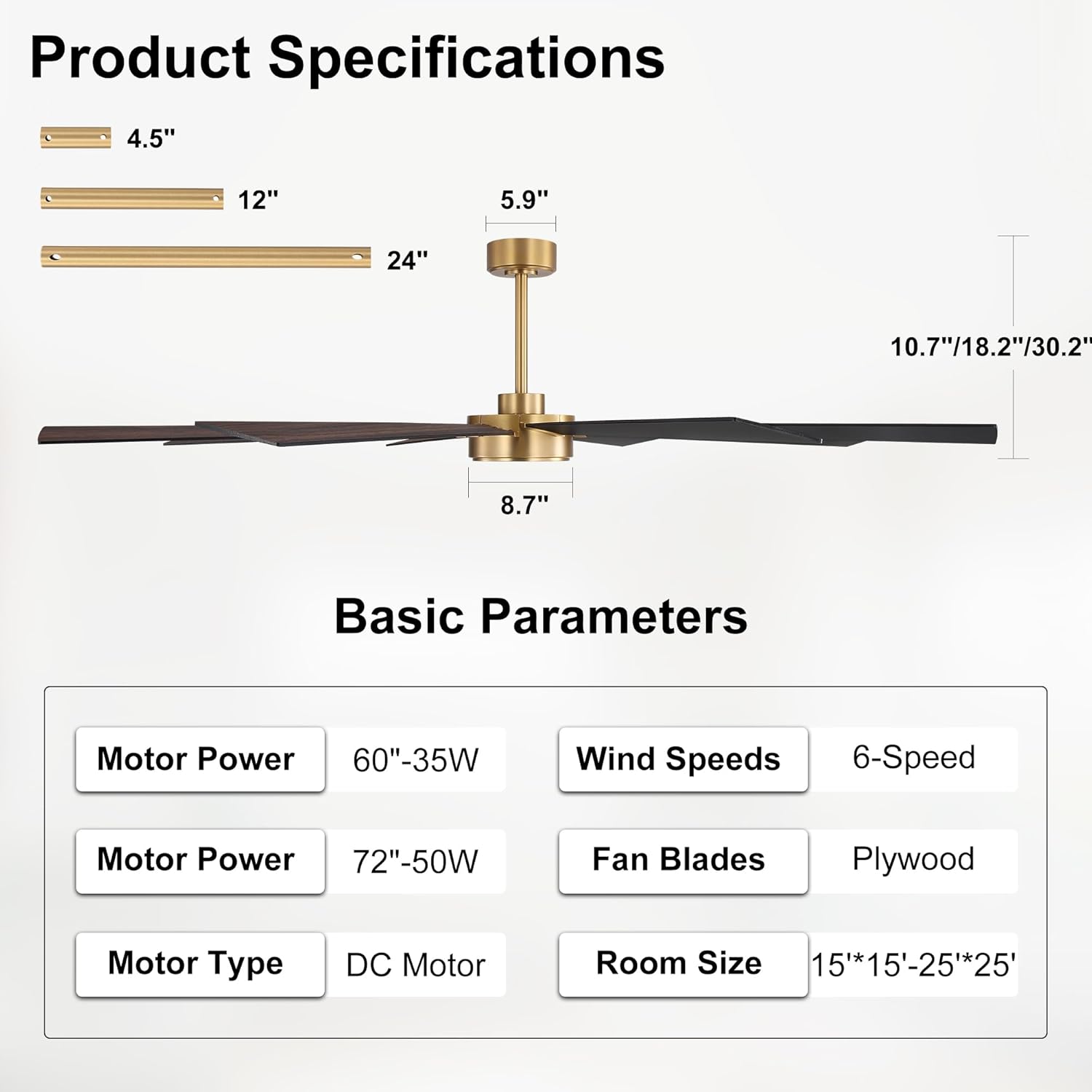 72" Ceiling Fan - Brass - Walnut