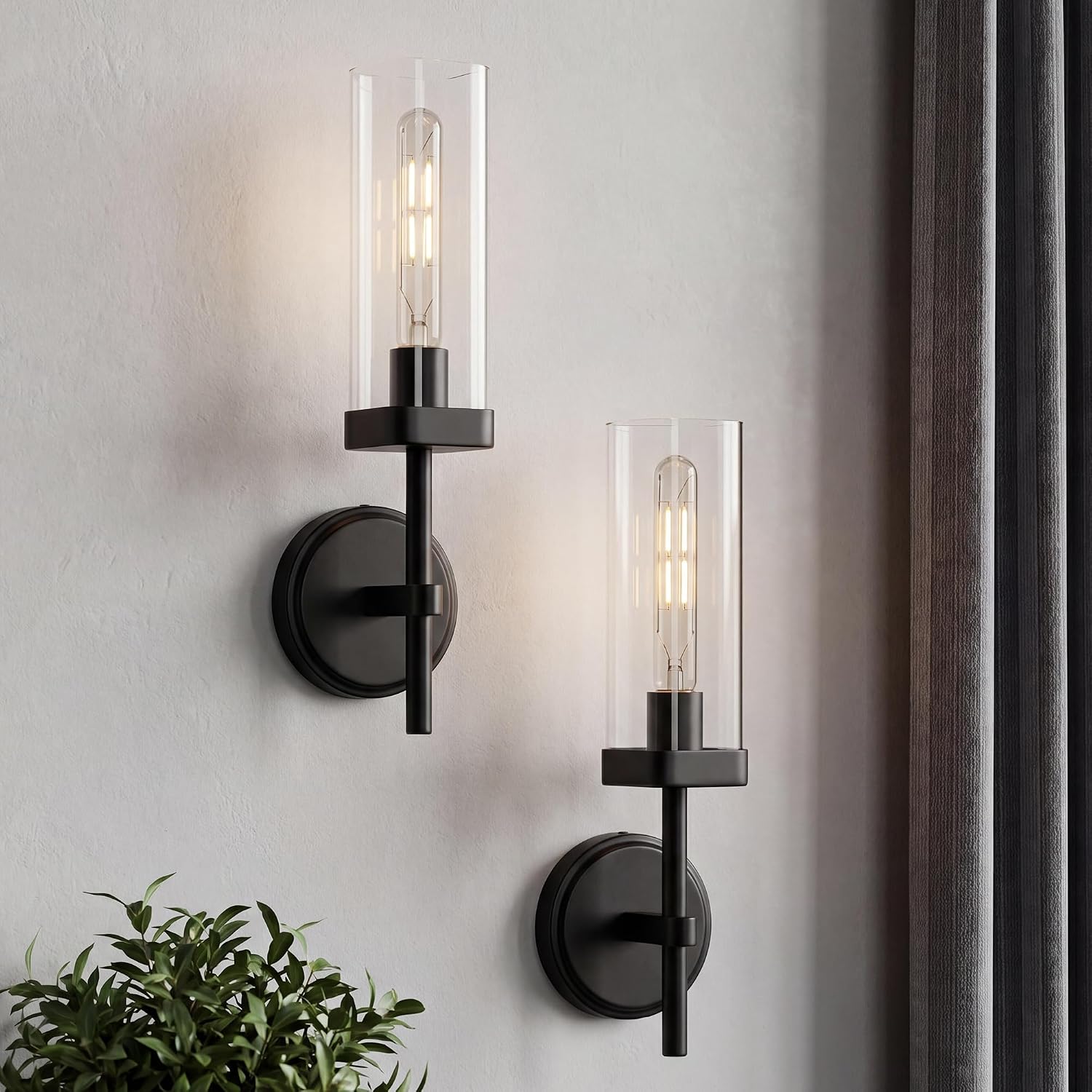 Bathroom Wall Sconces with Square Clear Glass - 2 Pack