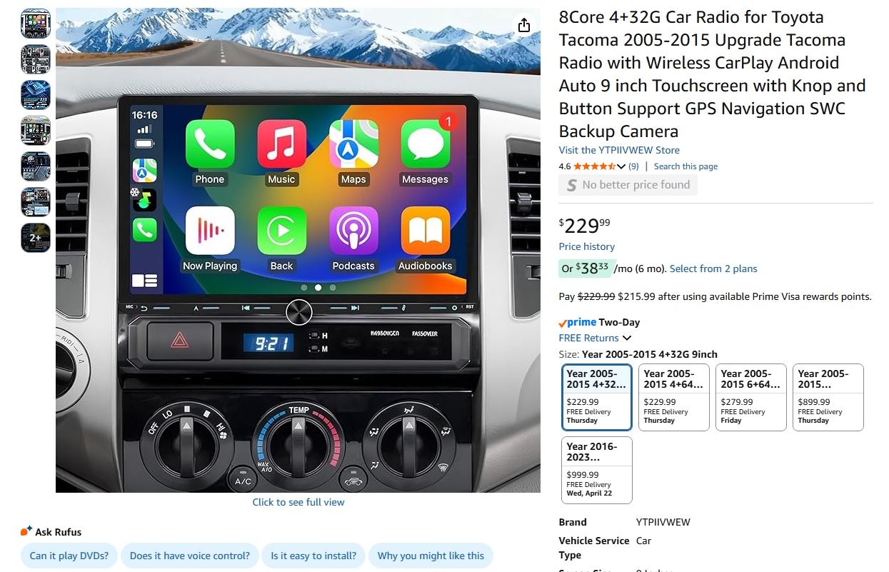 Smart Car Radio Toyota Tacoma 2005-2015