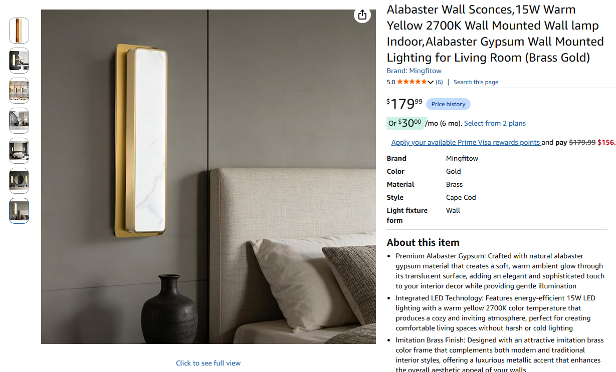 Alabaster Wall Sconce,15W Warm Yellow 2700K