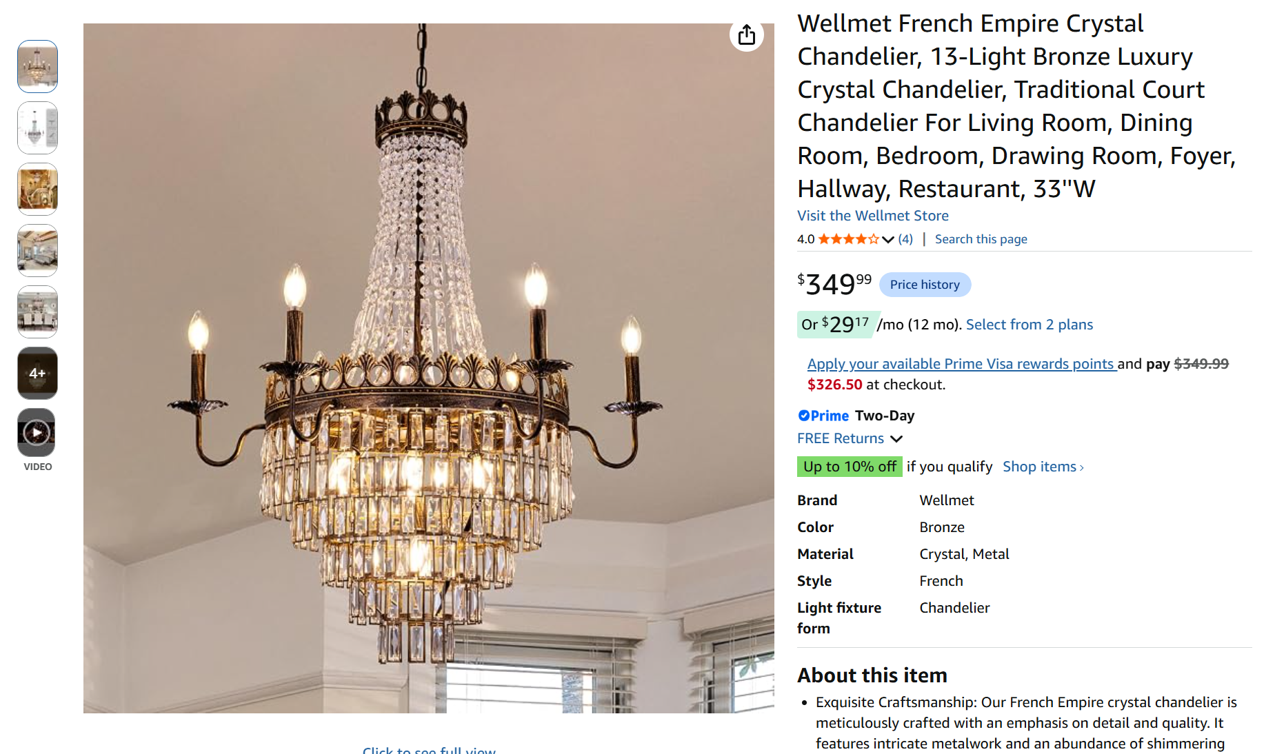 French Empire Crystal Chandelier, 13-Light Bronze