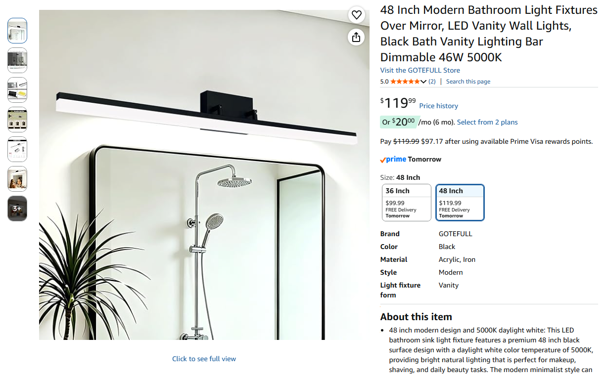 48 Inch Modern Bathroom Light Fixtures Over Mirror