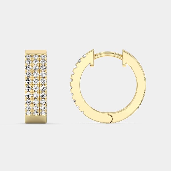 Gilded 1/2 Cttw Diamond Silver Multi-Row Pavé Diamond Huggie Hoop