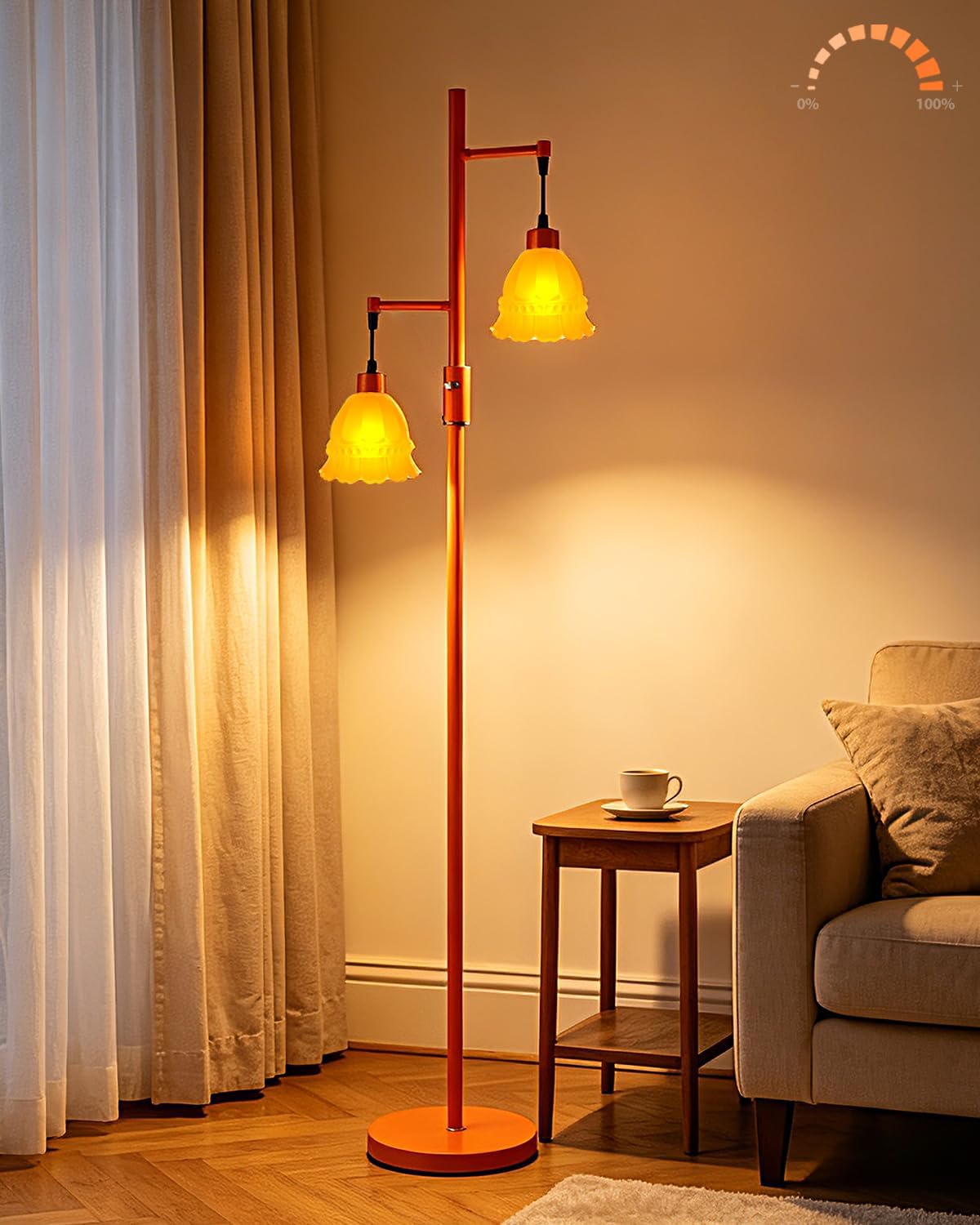 Glass Floor Lamp Dimmable 2-Light Farmhouse