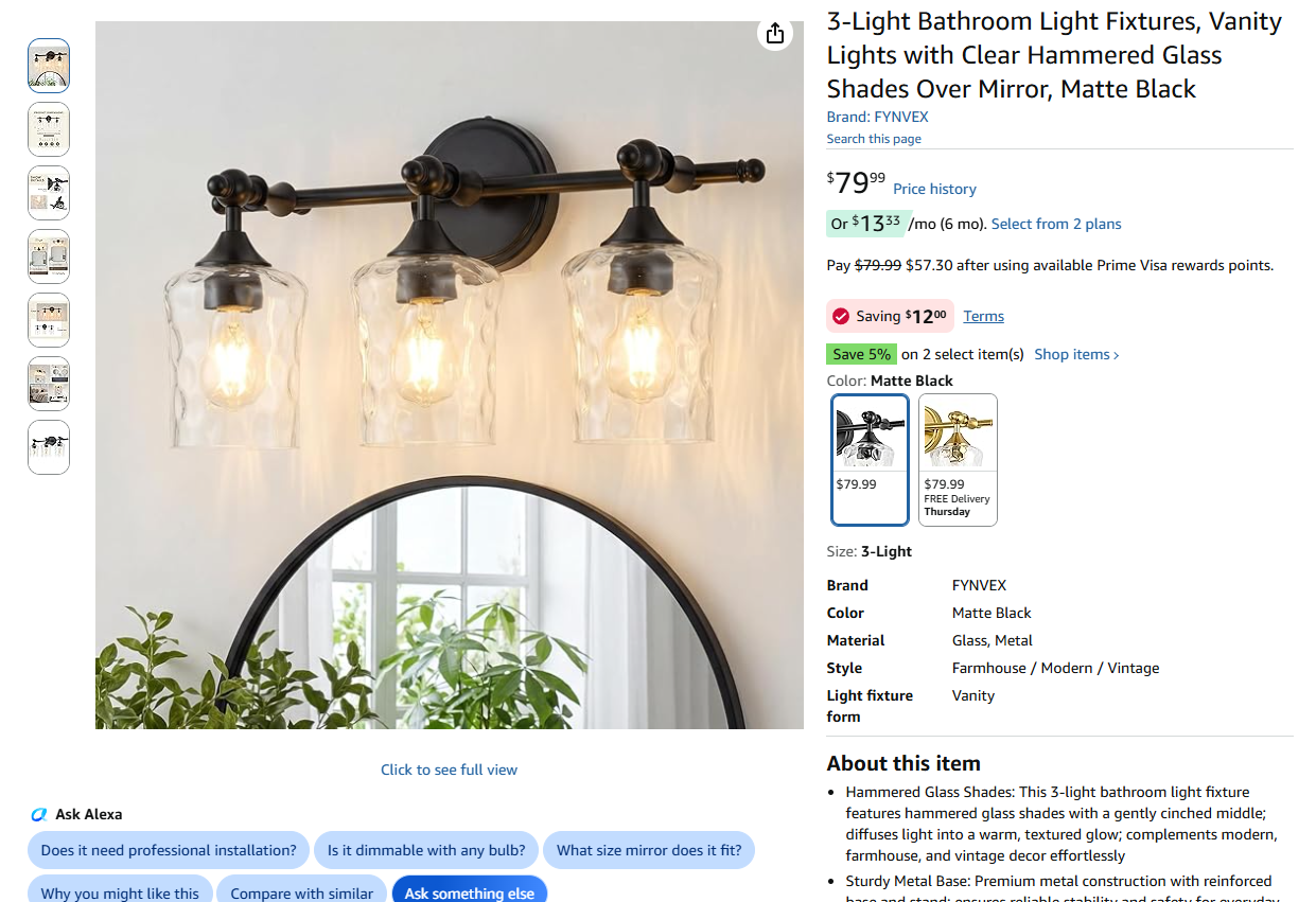 3-Light Fixtures - Black