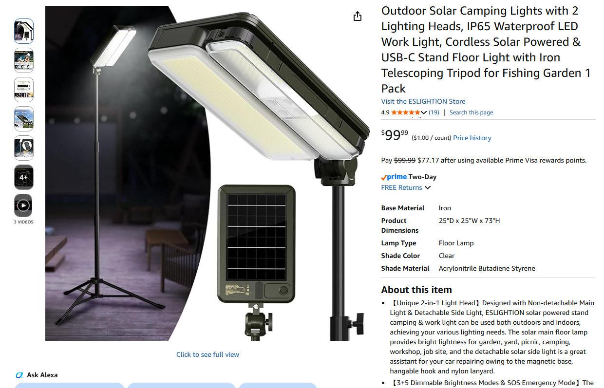 Outdoor Solar Camping Lights - 2 Heads