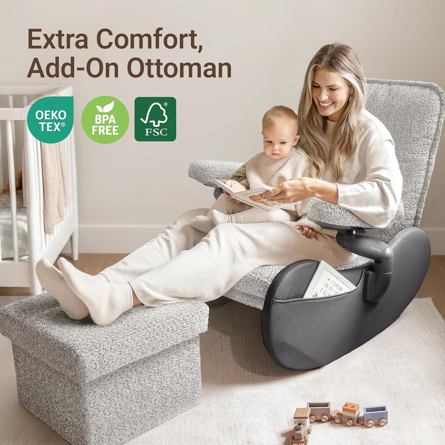 Nursery Rocking Chair Glider with Adjustable Armrests