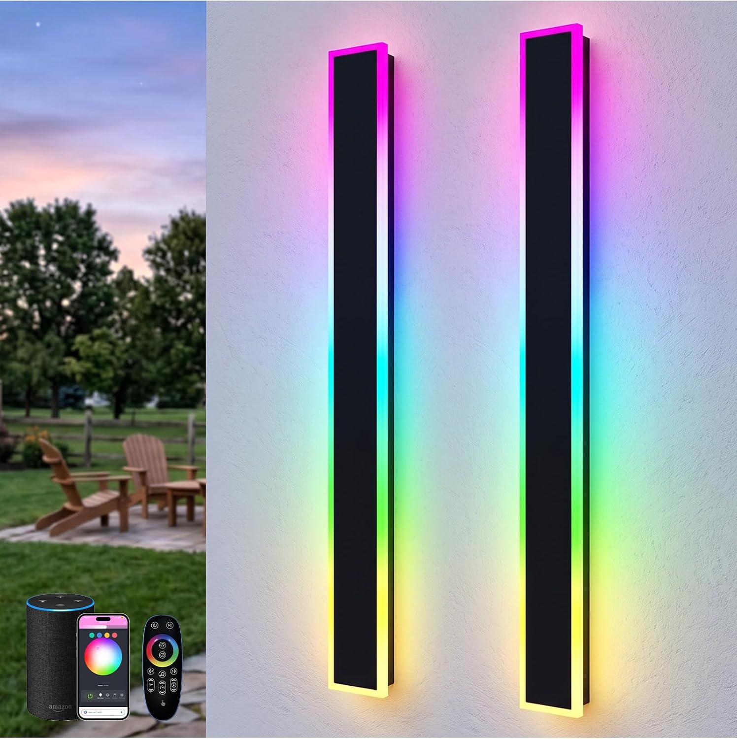2 Pack 31.5in RGB LED Outdoor Wall
