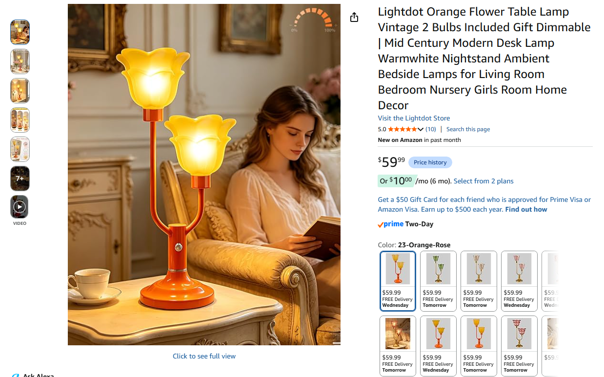 Vintage Flower Table Lamp 2 lights
