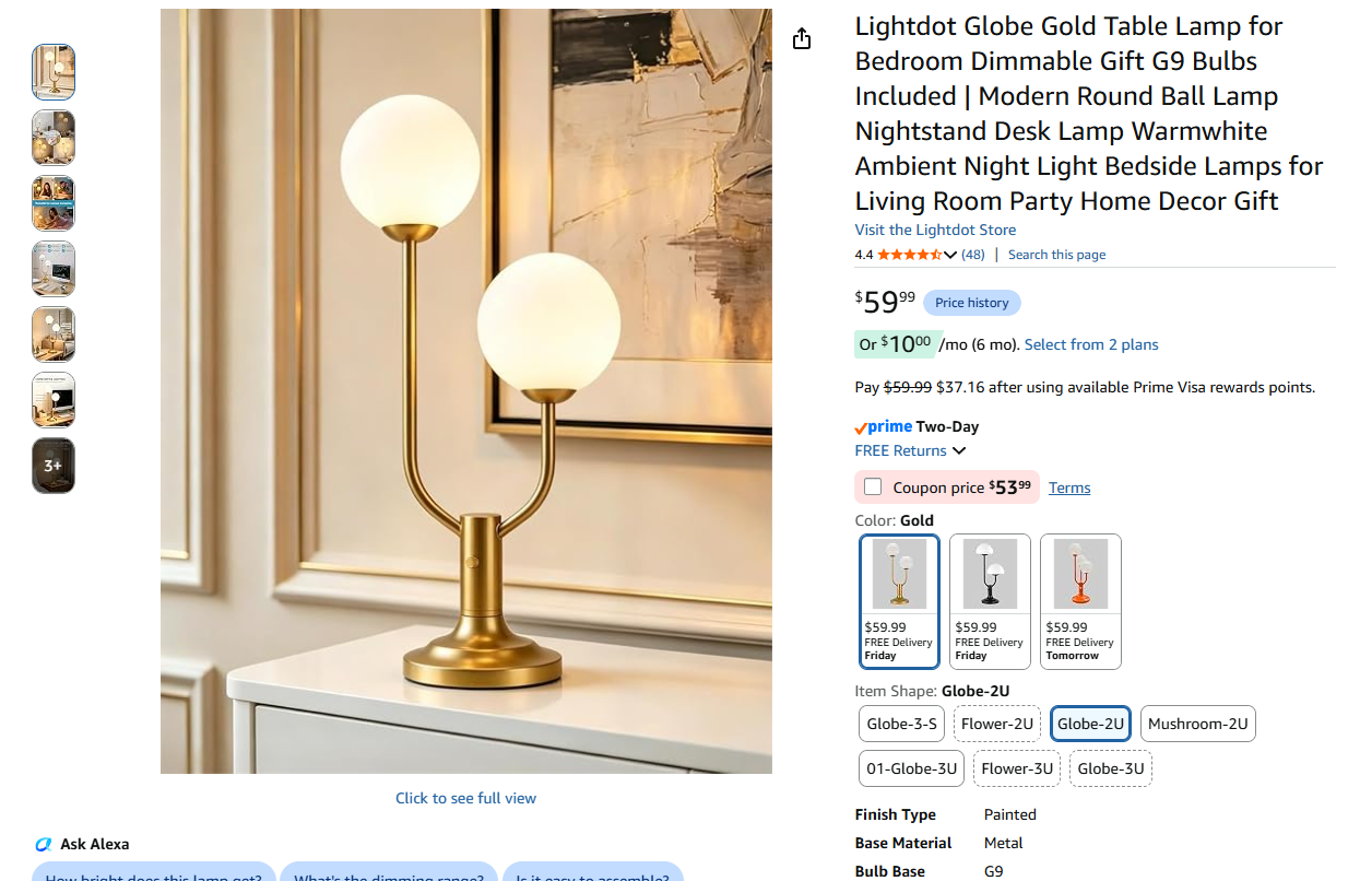 Globe gold table lamp