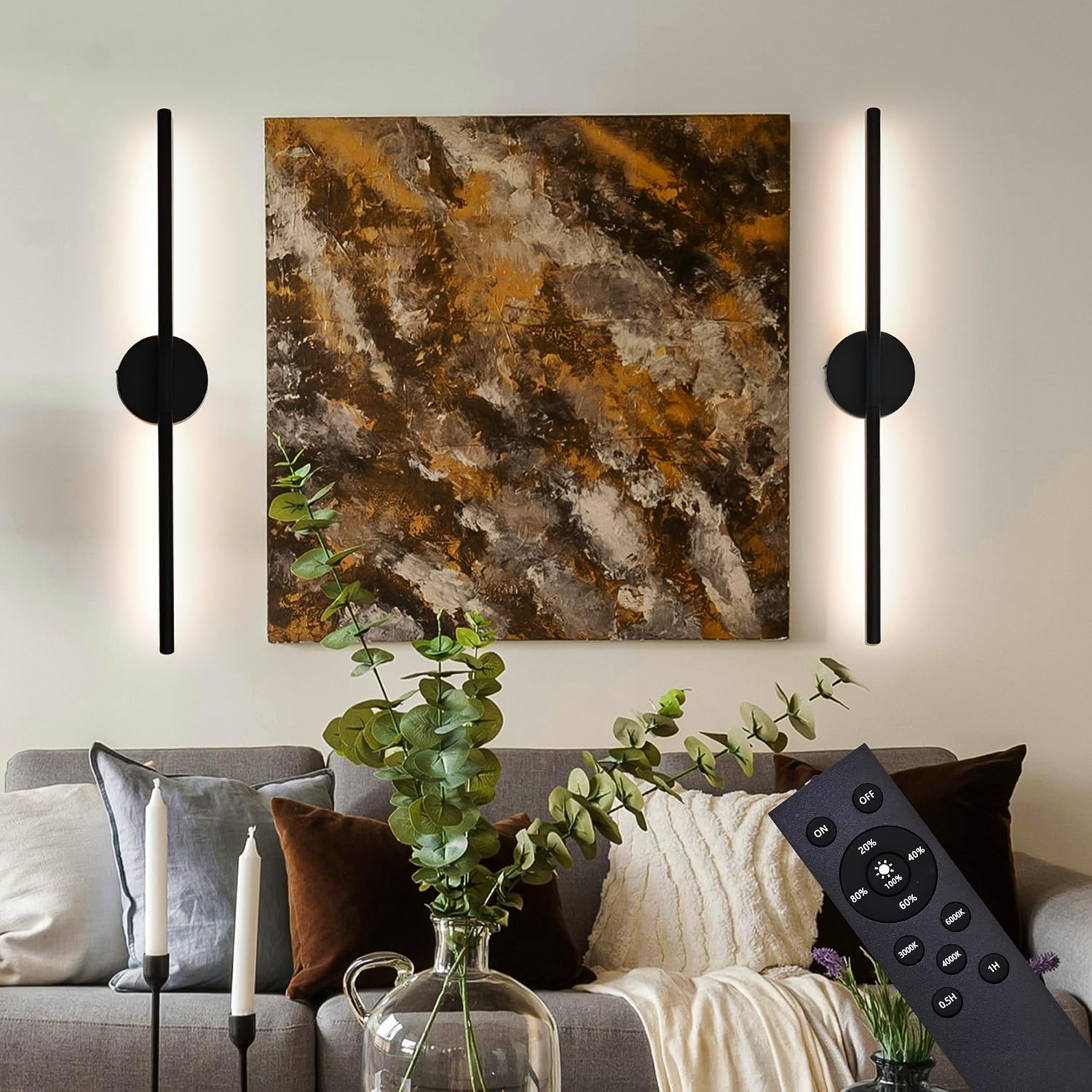 Black Battery Operated Wall Sconces Set of 2 360°