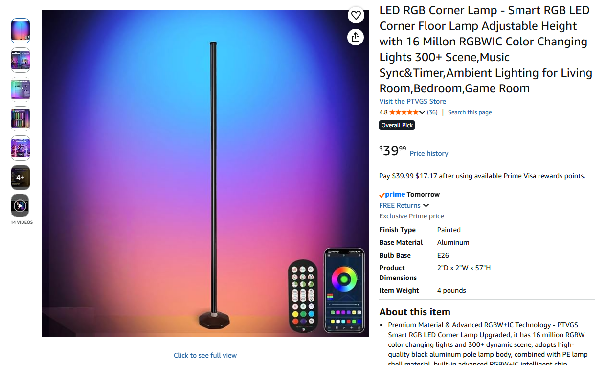 RGB Corner Floor Lamp