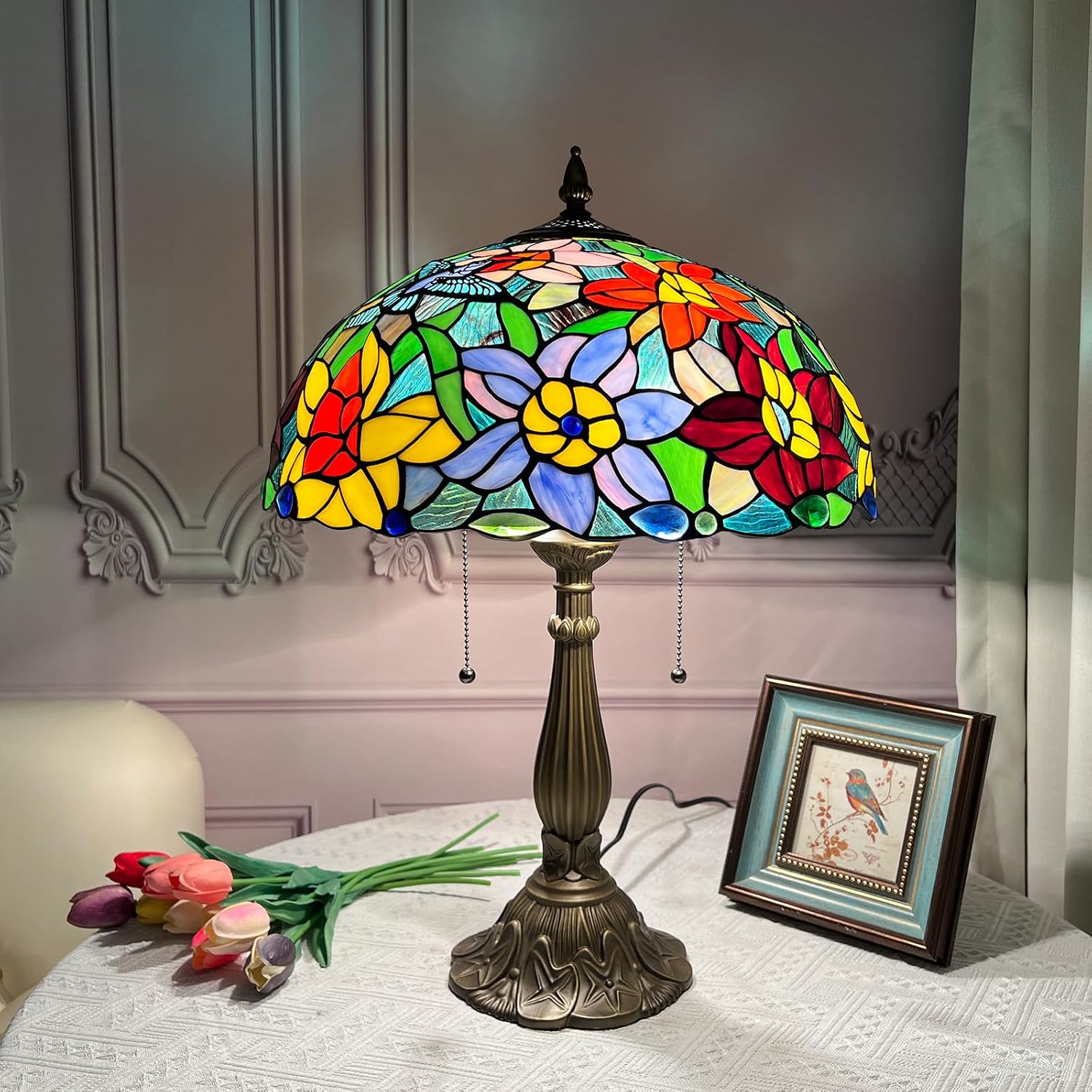 Antique Tiffany Pendant Light Fixture Stained GlasS