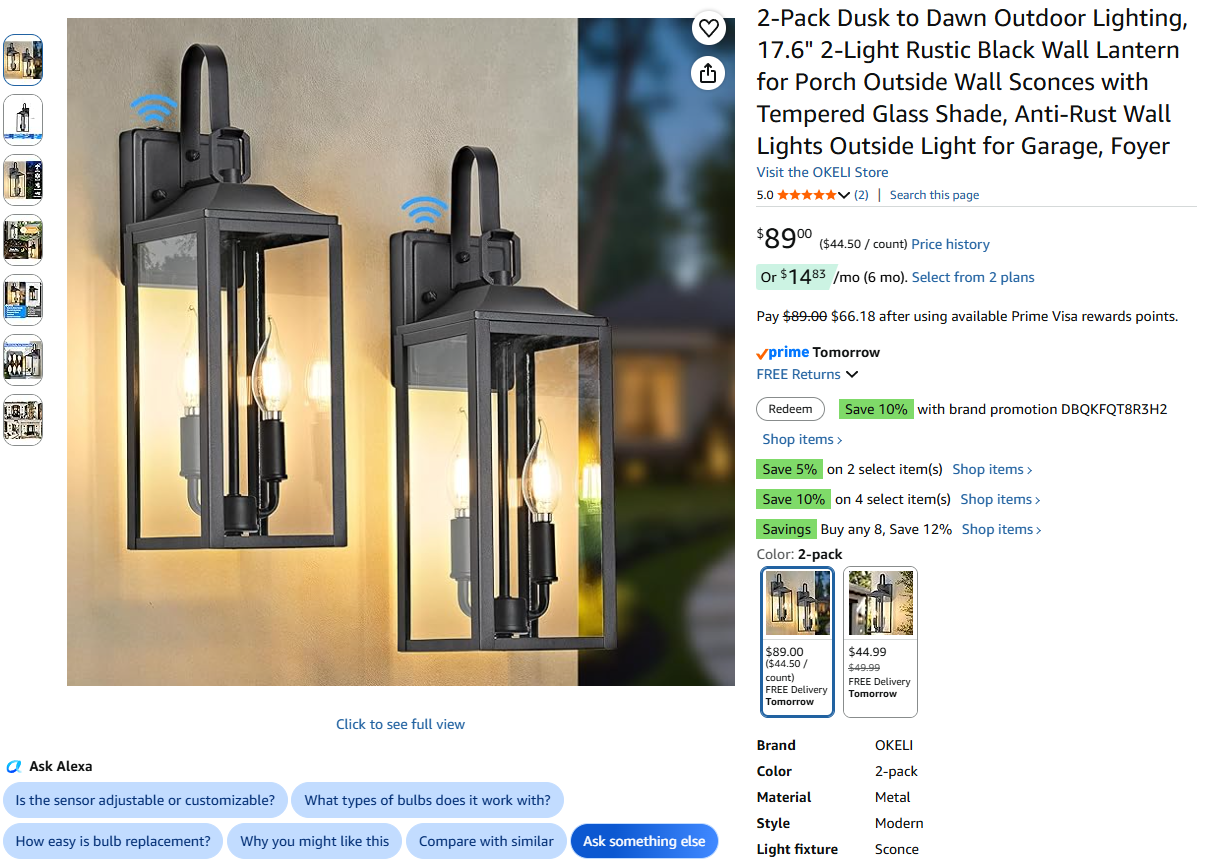 Outdoor Lighting 2-Pack Dusk to Dawn