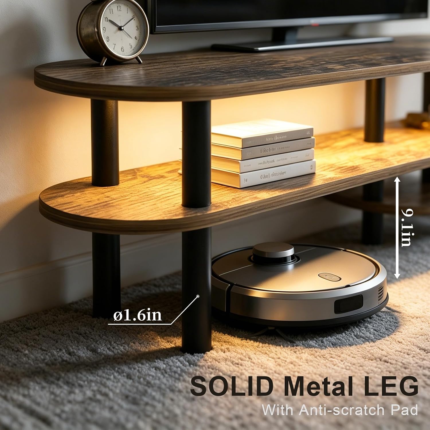 Curved TV Stand with Smart Strip Light & Power Outlet