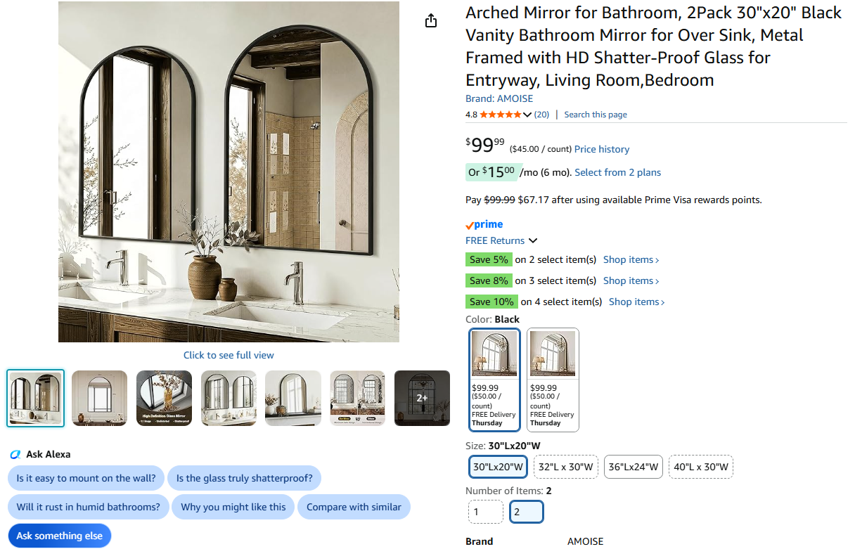 Arched Vanity Mirrors