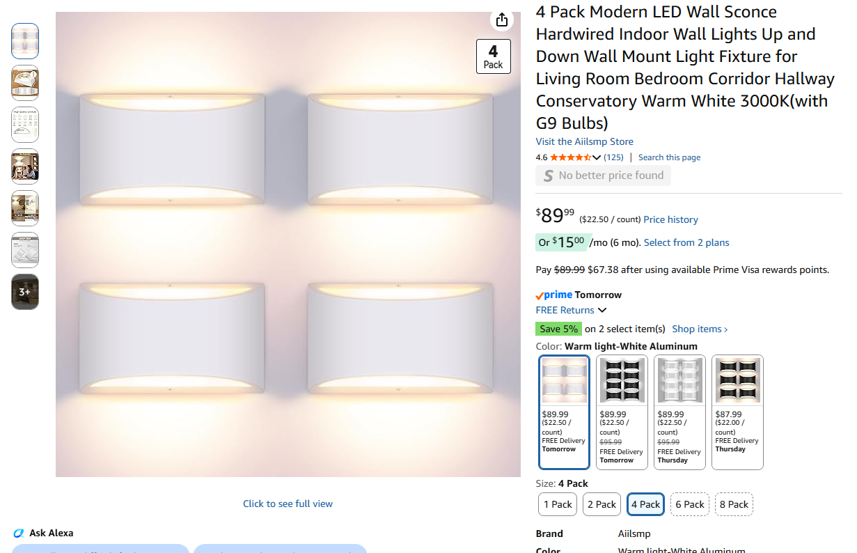 4 Pack Modern LED Wall Sconce