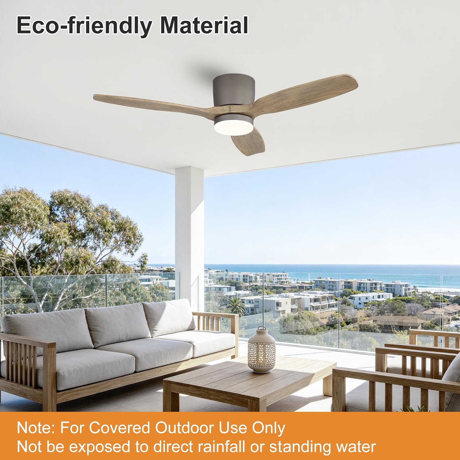 Flush Mount Ceiling Fan Light Solid Wood