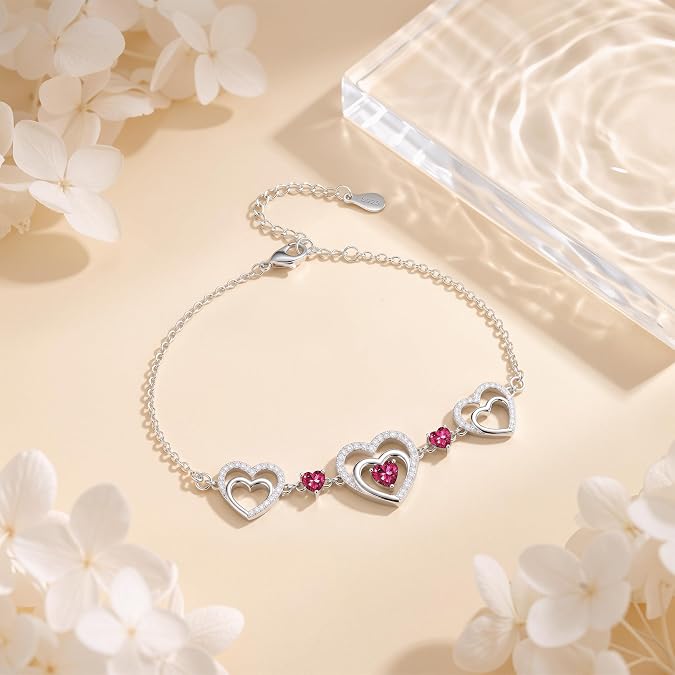Heart Birthstone Bracelet 925 Sterling Silver Anklet Jewelry for Women