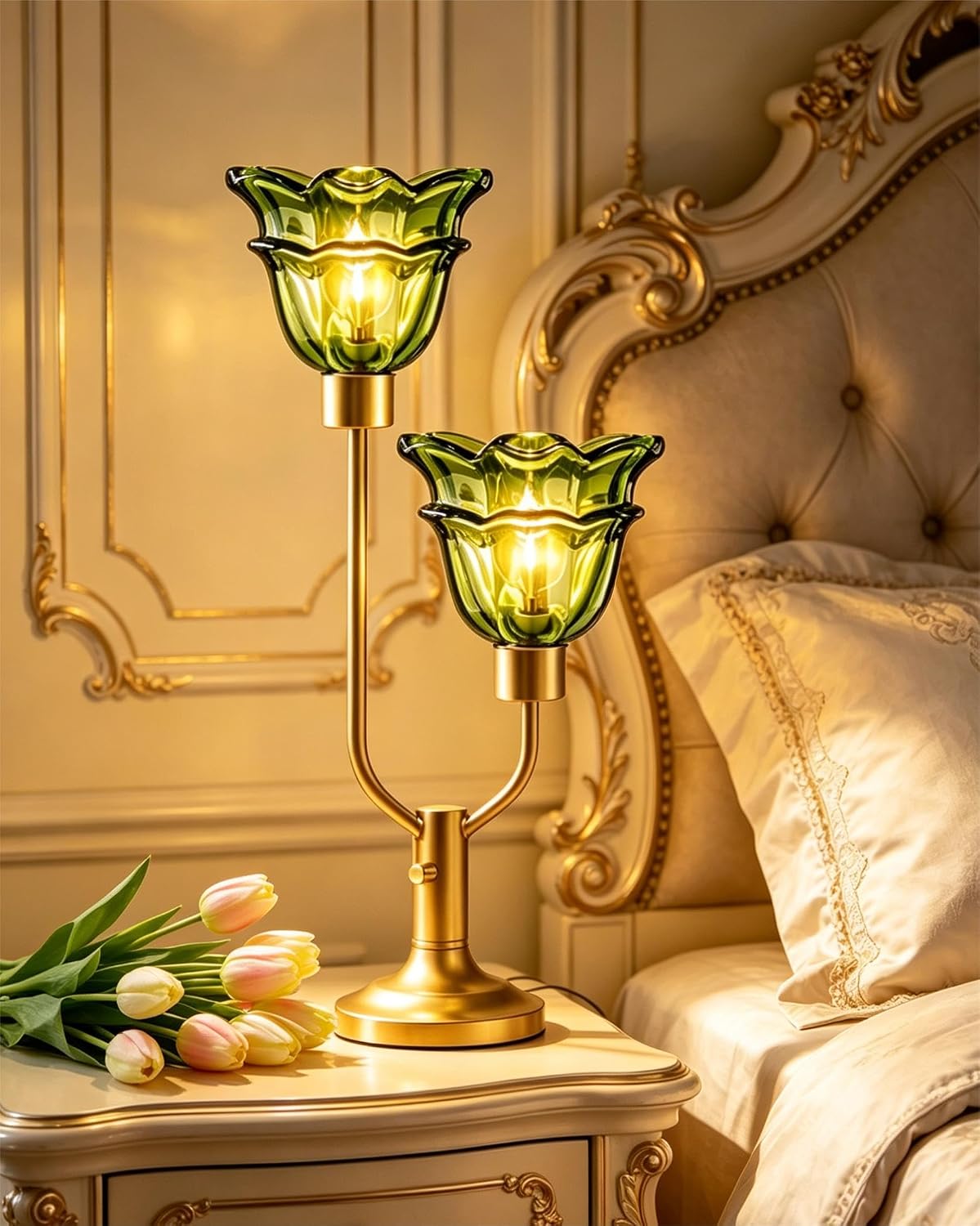 Glass Flower Table Lamp 2 Bulbs Included