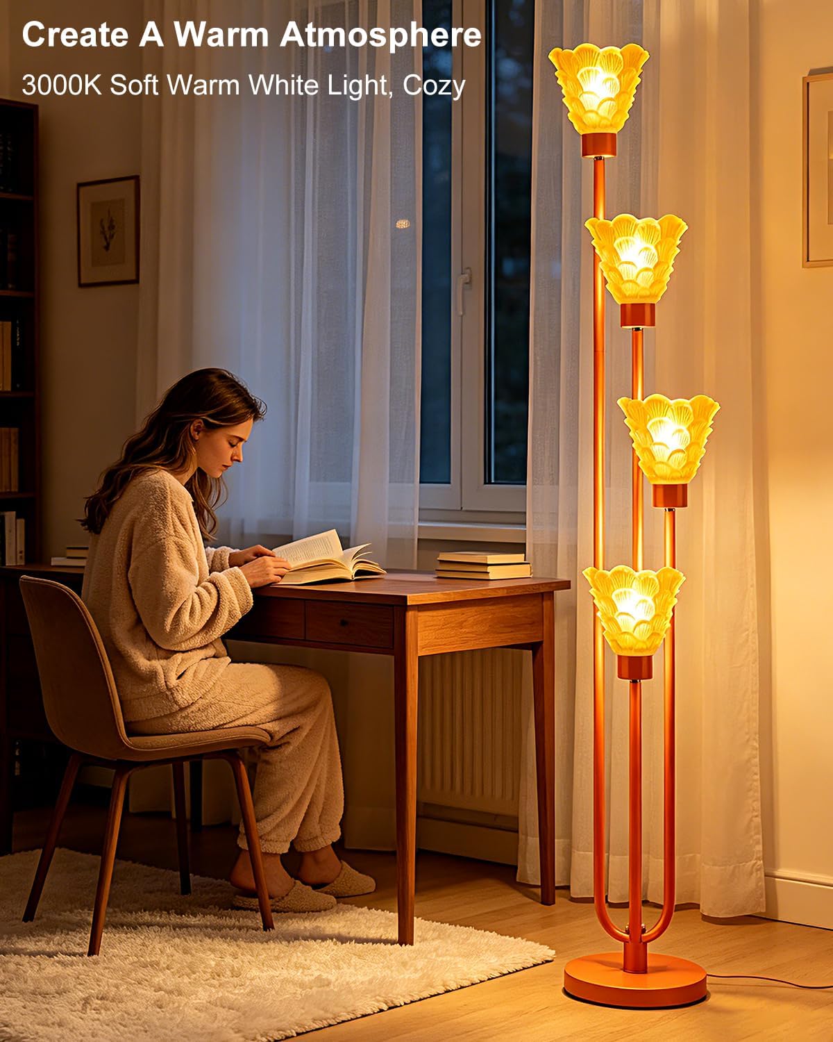 Glass Floor Lamp Dimmable 4-Light