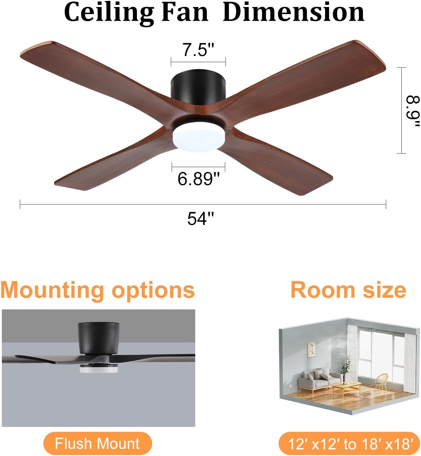 Ceiling Fan with Lights - Walnut Blades